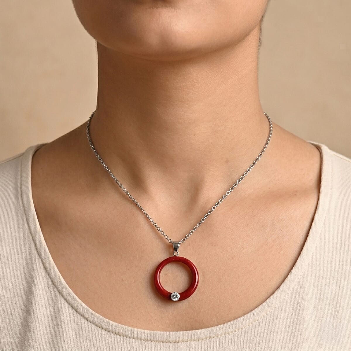 D'Joy Moissanite and Red Coral 1.20 ctw Pendant without Chain in Sterling Silver image number 1