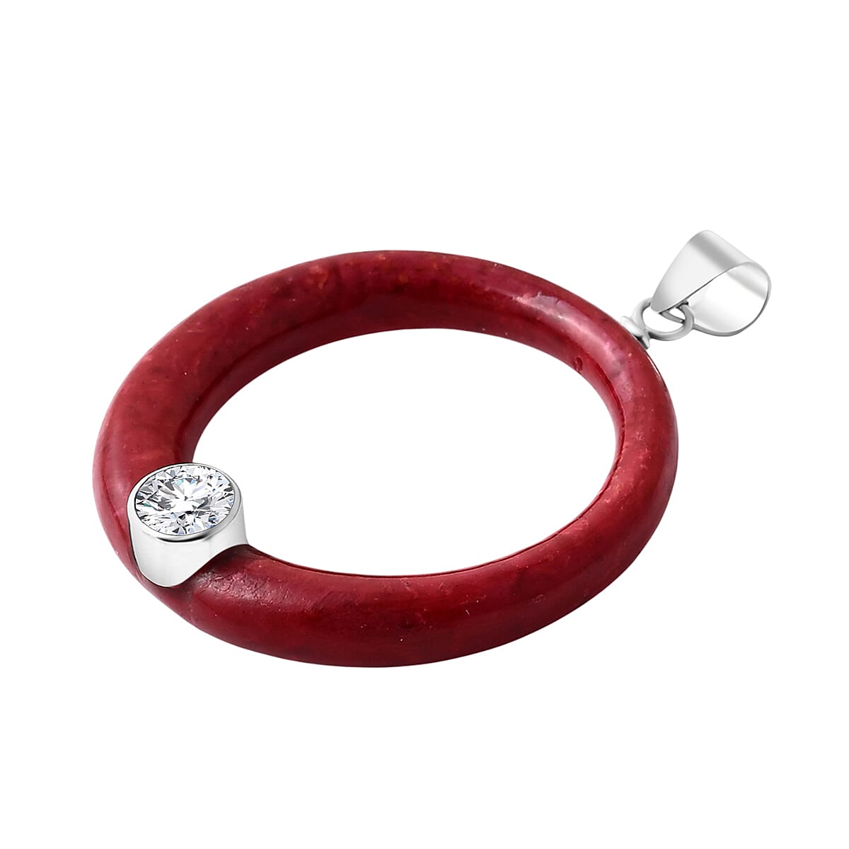 D'Joy Moissanite and Red Coral 1.20 ctw Pendant without Chain in Sterling Silver image number 3