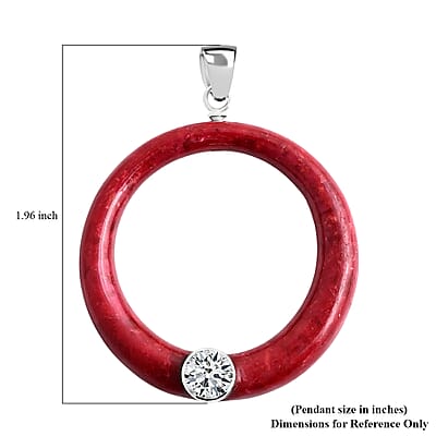 D'Joy Moissanite and Red Coral 1.20 ctw Pendant without Chain in Sterling Silver