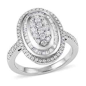 D'Joy Diamond 1.00 ctw Royal Sunburst Ring in Rhodium Over Sterling Silver (Size 10.0)