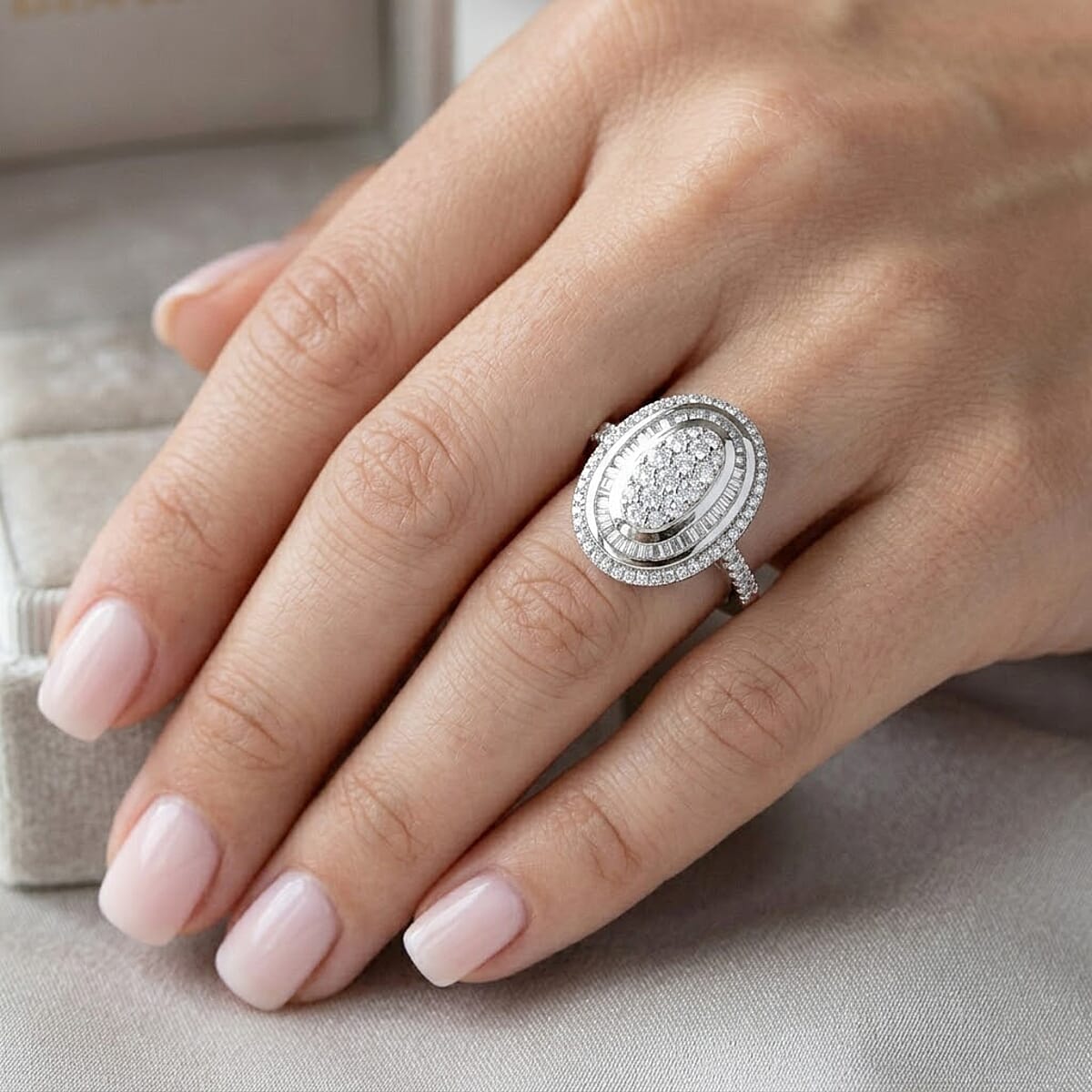 D'Joy Diamond 1.00 ctw Royal Sunburst Ring in Rhodium Over Sterling Silver (Size 10.0) image number 2