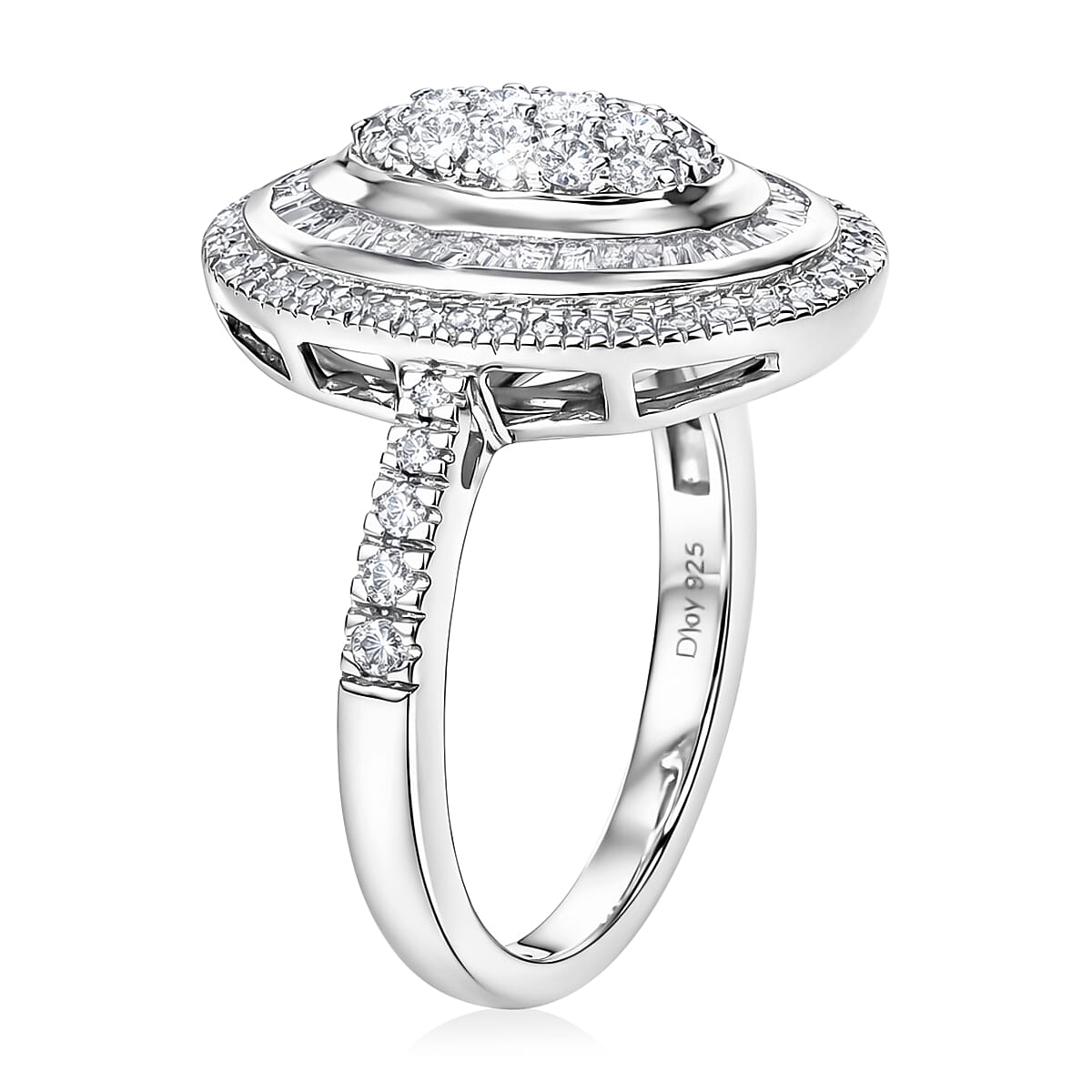 D'Joy Diamond 1.00 ctw Royal Sunburst Ring in Rhodium Over Sterling Silver (Size 10.0) image number 3