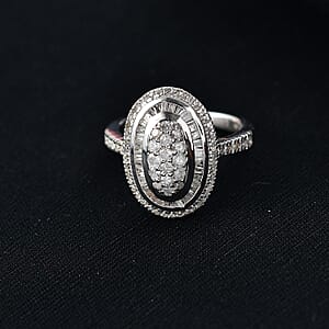 D'Joy Diamond 1.00 ctw Royal Sunburst Ring in Rhodium Over Sterling Silver (Size 8.0)