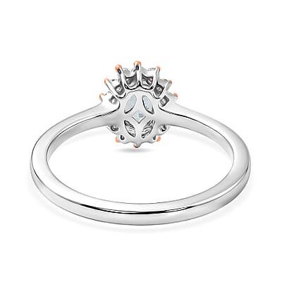 D'Joy Santa Maria Aquamarine and Madagascar Pink Sapphire 0.75 ctw Ocean Blossom Ring in Rhodium Over Sterling Silver (Size 10.0)