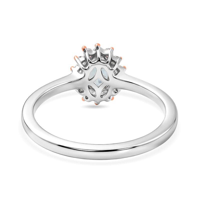 D'Joy Santa Maria Aquamarine and Madagascar Pink Sapphire 0.75 ctw Ocean Blossom Ring in Rhodium Over Sterling Silver (Size 10.0)