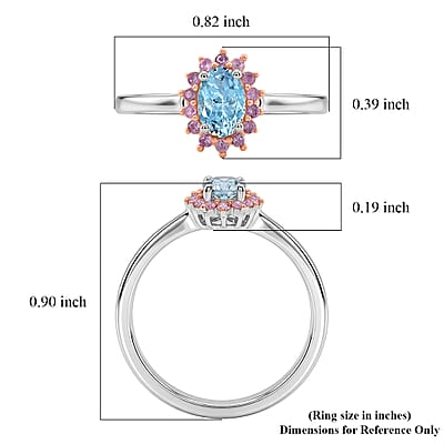 D'Joy Santa Maria Aquamarine and Madagascar Pink Sapphire 0.75 ctw Ocean Blossom Ring in Rhodium Over Sterling Silver (Size 10.0)