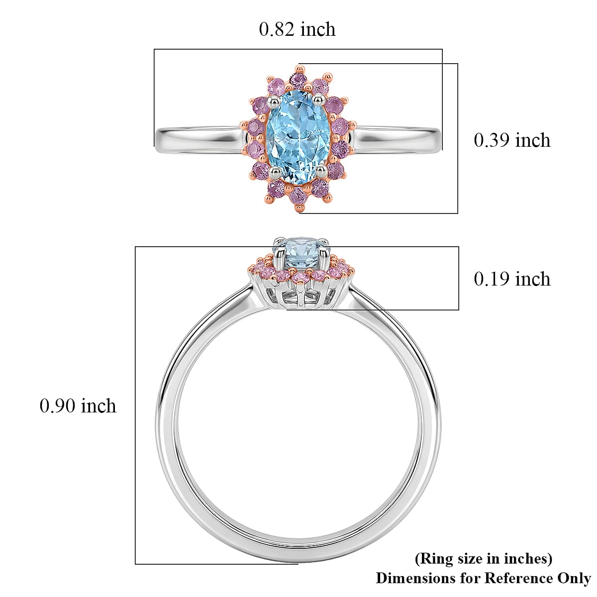 D'Joy Santa Maria Aquamarine and Madagascar Pink Sapphire 0.60 ctw Ring in Rhodium Over Sterling Silver (Size 7.0) image number 5