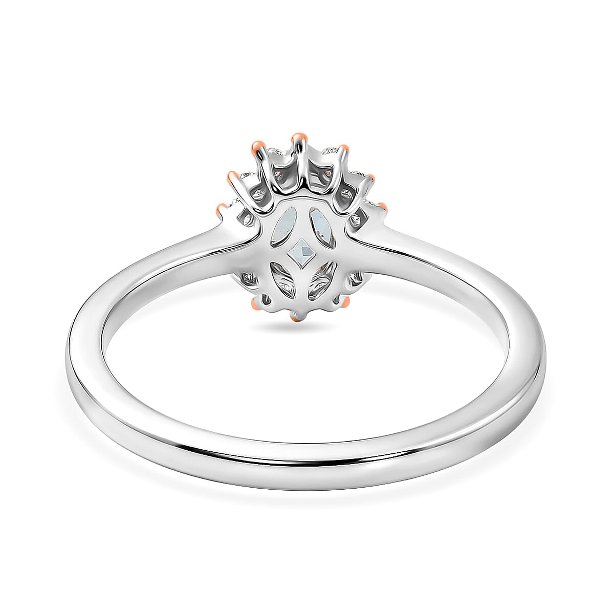 D'Joy Santa Maria Aquamarine and Madagascar Pink Sapphire 0.75 ctw Ocean Blossom Ring in Rhodium Over Sterling Silver (Size 8.0) image number 4