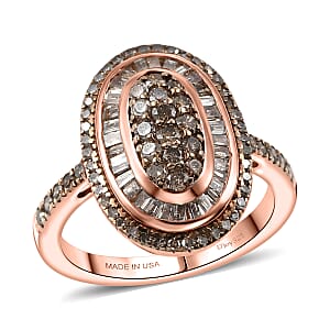 D'Joy Natural Champagne Diamond 1.00 ctw Royal Sunburst Ring in 18K Vermeil Rose Gold Over Sterling Silver (Size 10.0)