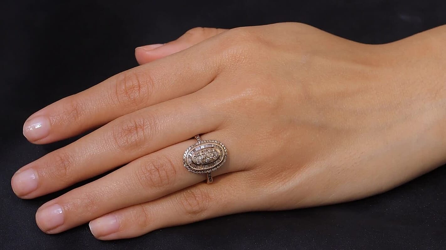 TLV D'Joy Blue Diamond (IR) Ring in Rhodium Over Sterling Silver (Size 10.0) 1.00 ctw