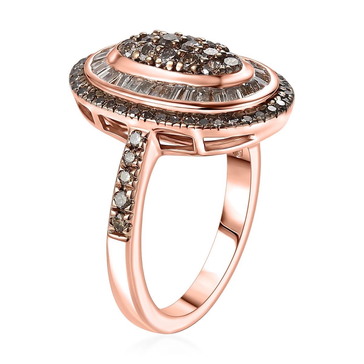 D'Joy Natural Champagne Diamond 1.00 ctw Royal Sunburst Ring in 18K Vermeil Rose Gold Over Sterling Silver (Size 6.0) image number 3