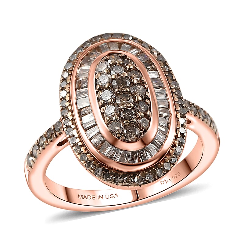 D'Joy Natural Champagne Diamond 1.00 ctw Royal Sunburst Ring in 18K Vermeil Rose Gold Over Sterling Silver (Size 7.0)