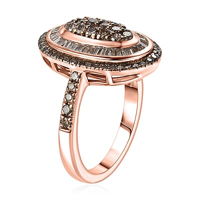 D'Joy Natural Champagne Diamond 1.00 ctw Royal Sunburst Ring in 18K Vermeil Rose Gold Over Sterling Silver (Size 7.0)