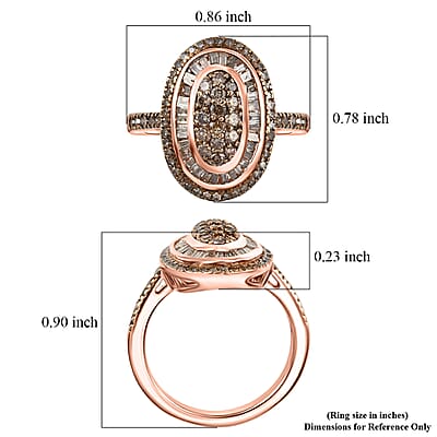 D'Joy Natural Champagne Diamond 1.00 ctw Royal Sunburst Ring in 18K Vermeil Rose Gold Over Sterling Silver (Size 7.0)