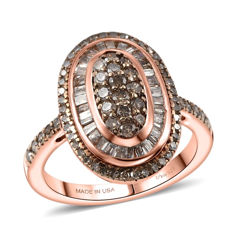 D'Joy Natural Champagne Diamond 1.00 ctw Royal Sunburst Ring in 18K Vermeil Rose Gold Over Sterling Silver (Size 9.0)