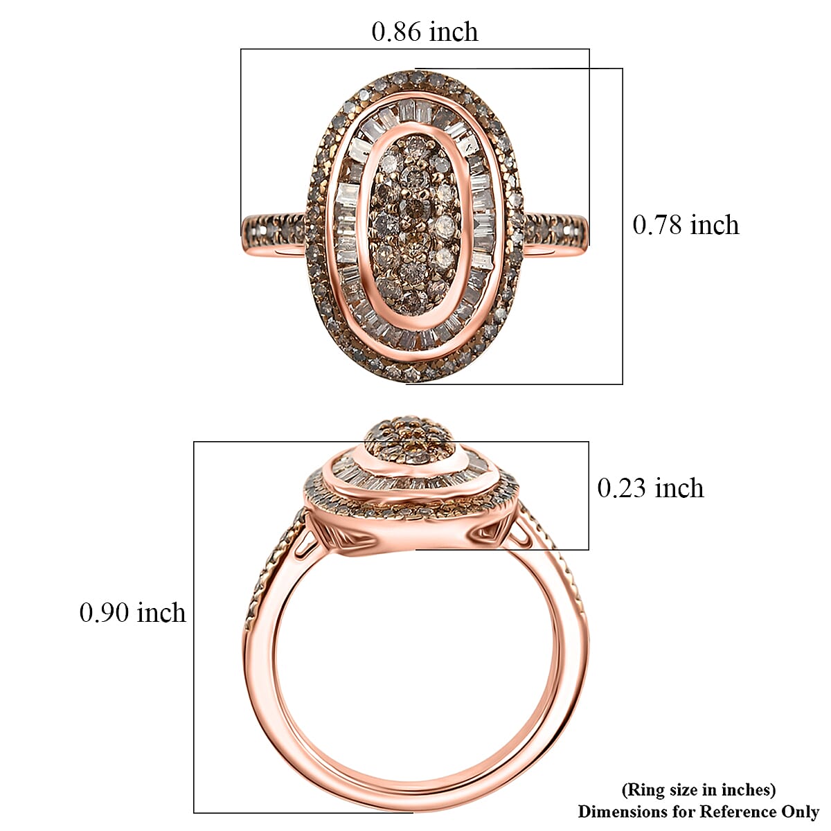 D'Joy Natural Champagne Diamond 1.00 ctw Royal Sunburst Ring in 18K Vermeil Rose Gold Over Sterling Silver (Size 9.0) image number 5