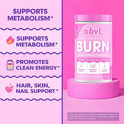 Obvi Collagenic AM Burn Collagen Infused Fat Burner Dietary Supplement (180 Capsules) Made in US