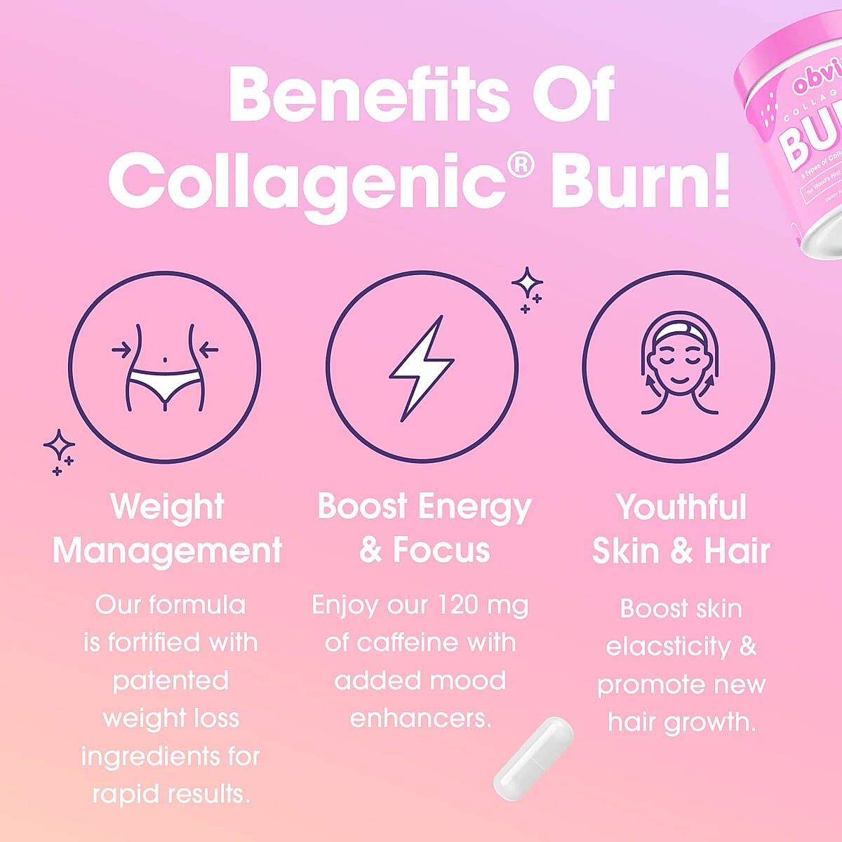 Obvi Collagenic AM Burn Collagen Infused Fat Burner Dietary Supplement (180 Capsules) Made in US image number 5