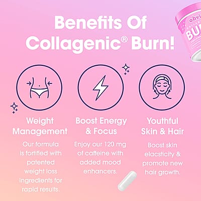 Obvi Collagenic AM Burn Collagen Infused Fat Burner Dietary Supplement (180 Capsules) Made in US