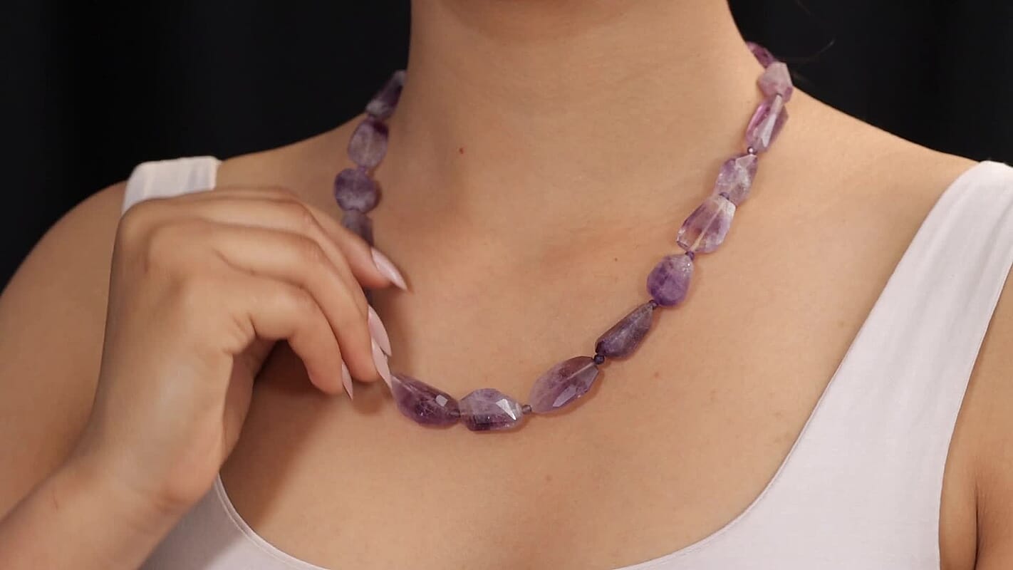 EverTrue Africam Amethyst Beaded Necklace (18-19 Inches) in Platinum Bond 320.00 ctw