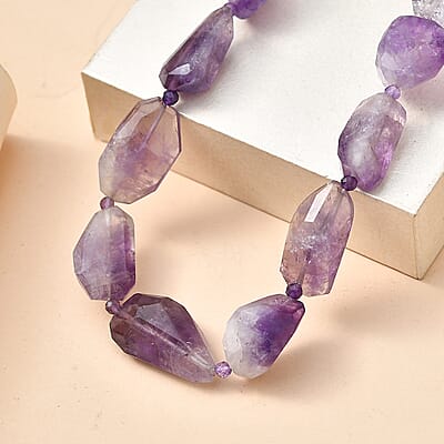 EverTrue Africam Amethyst 320.00 ctw Beaded Necklace in Platinum Bond 18-19 Inches