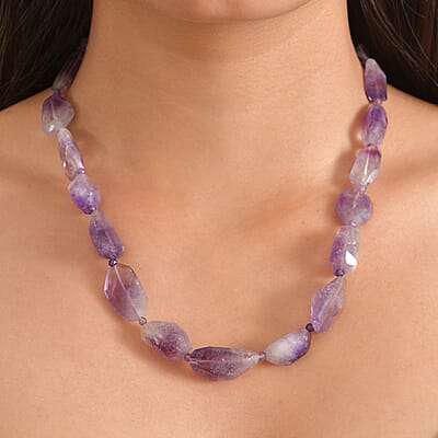 EverTrue Africam Amethyst 320.00 ctw Beaded Necklace in Platinum Bond 18-19 Inches