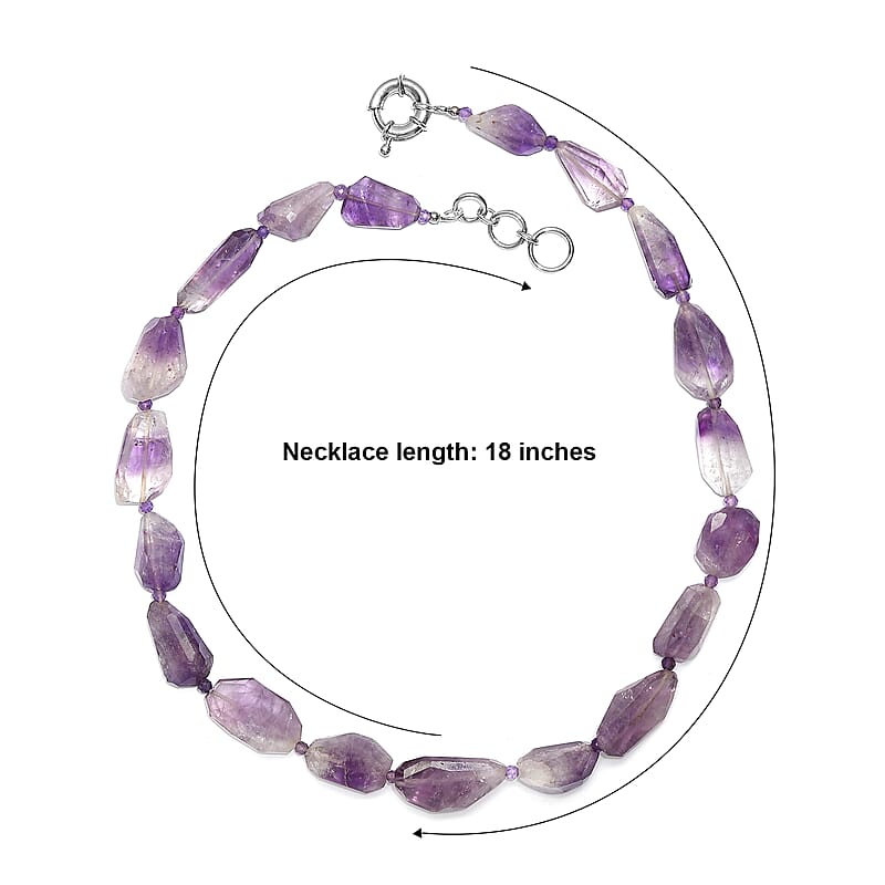 EverTrue Africam Amethyst 320.00 ctw Beaded Necklace in Platinum Bond 18-19 Inches