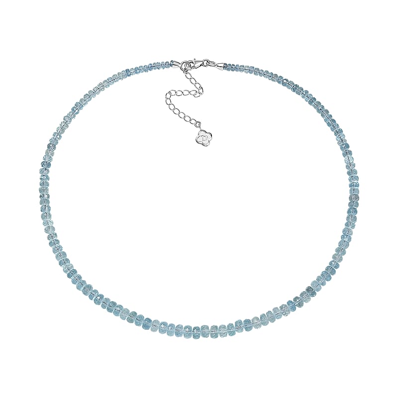 D'Joy Premium Mangoro Aquamarine 105.00 ctw Beaded Necklace in Rhodium Over Sterling Silver (18-20 Inches)