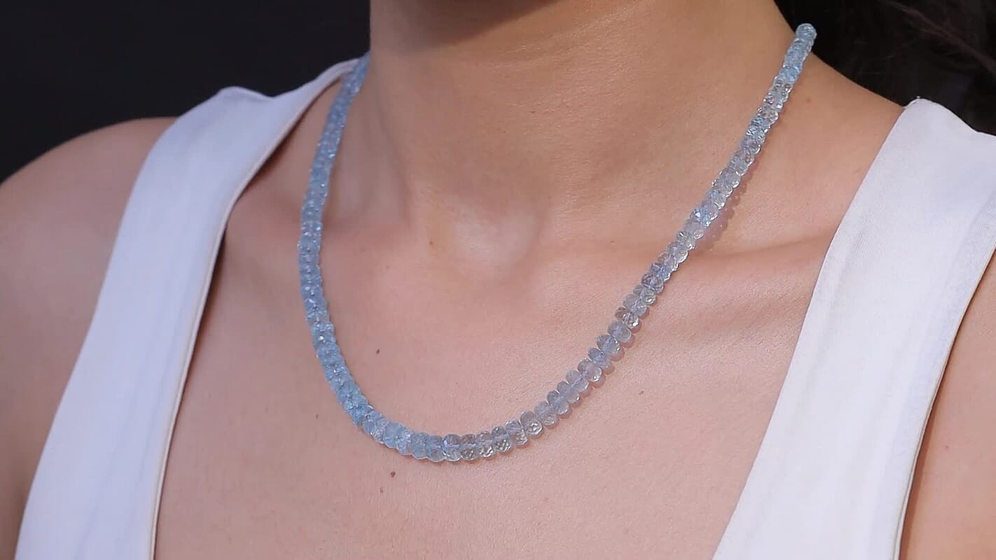 D'Joy Mangoro Aquamarine 105.00 ctw Beaded Necklace in Rhodium Over Sterling Silver (18-20 Inches)
