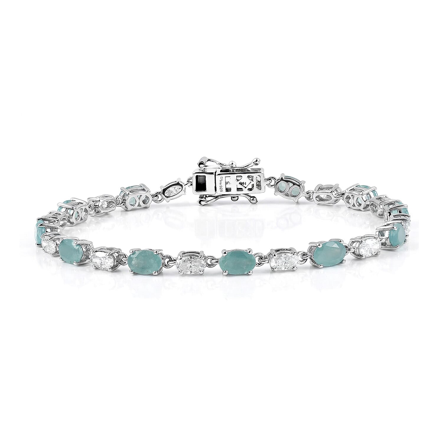 D'Joy Grandidierite and Moissanite 8.15 ctw Timeless Harmony Bracelet in Rhodium Over Sterling Silver (7.25 In)