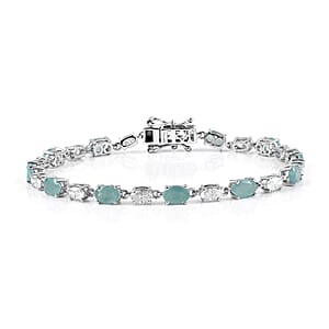 D'Joy Grandidierite and Moissanite 8.15 ctw Bracelet in Rhodium Over Sterling Silver (7.25 In)
