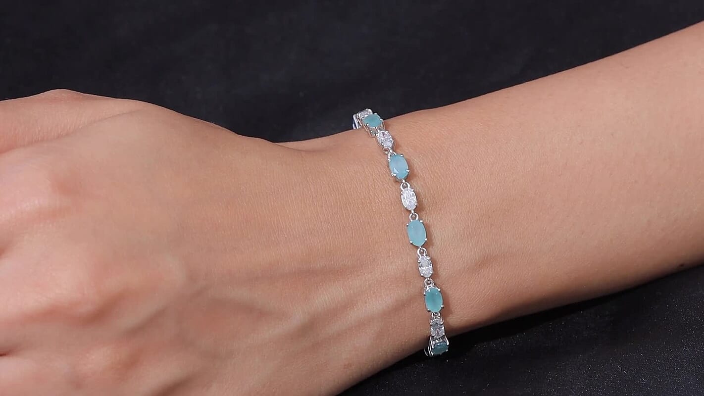 D'Joy Grandidierite, Moissanite Bracelet in Rhodium Over Sterling Silver (7.25 In) 8.15 ctw