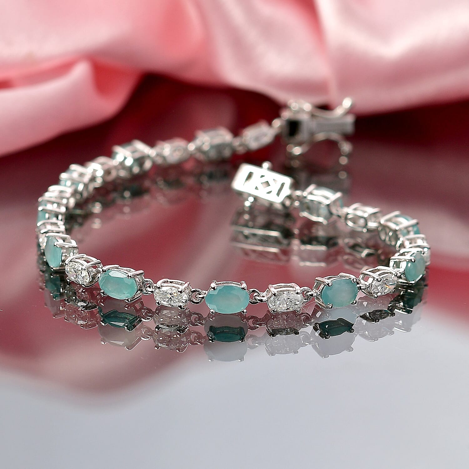 D'Joy Grandidierite and Moissanite 8.15 ctw Timeless Harmony Bracelet in Rhodium Over Sterling Silver (7.25 In)
