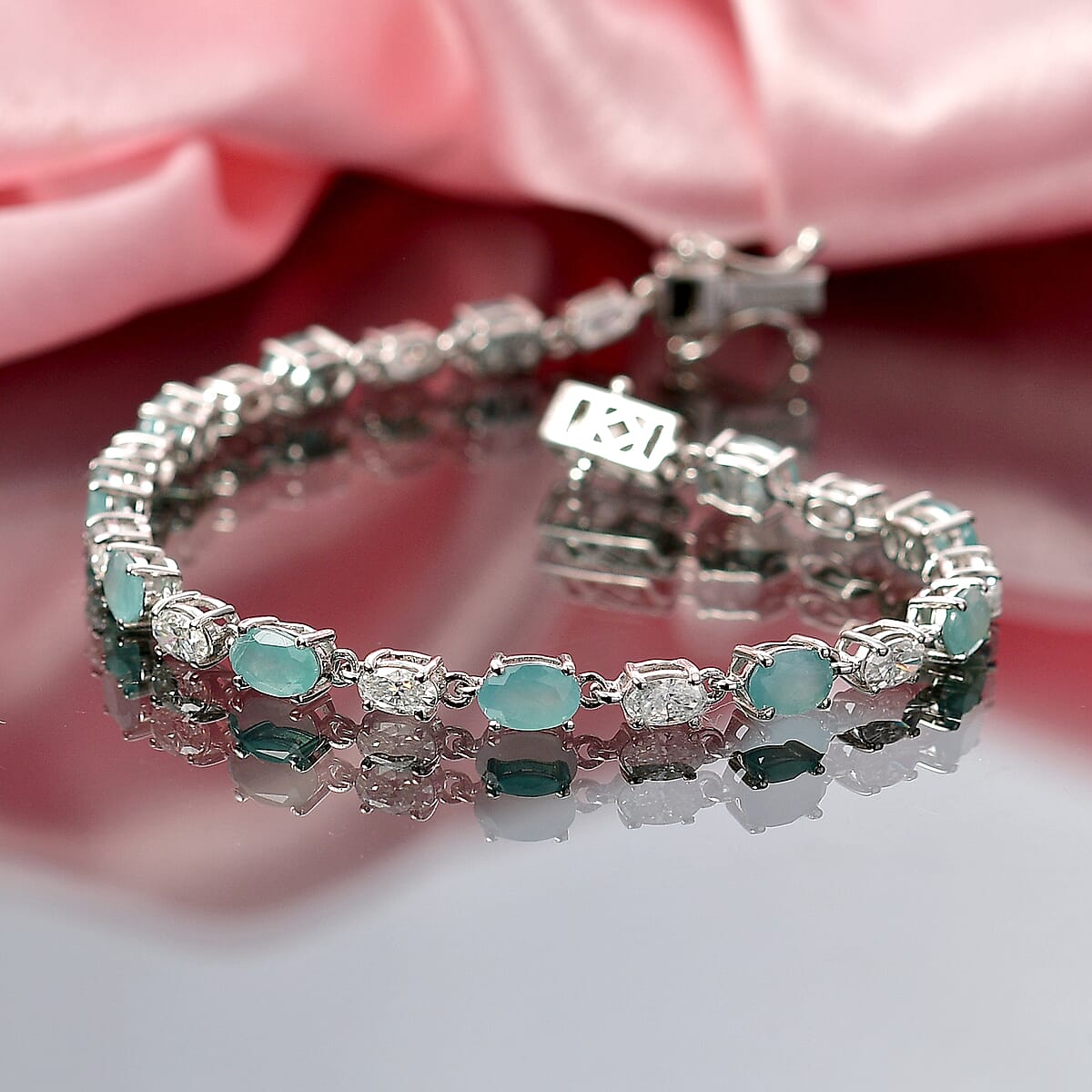 D'Joy Grandidierite and Moissanite 8.15 ctw Bracelet in Rhodium Over Sterling Silver (7.25 In) image number 1