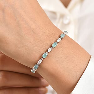 D'Joy Grandidierite and Moissanite 8.15 ctw Bracelet in Rhodium Over Sterling Silver (7.25 In)