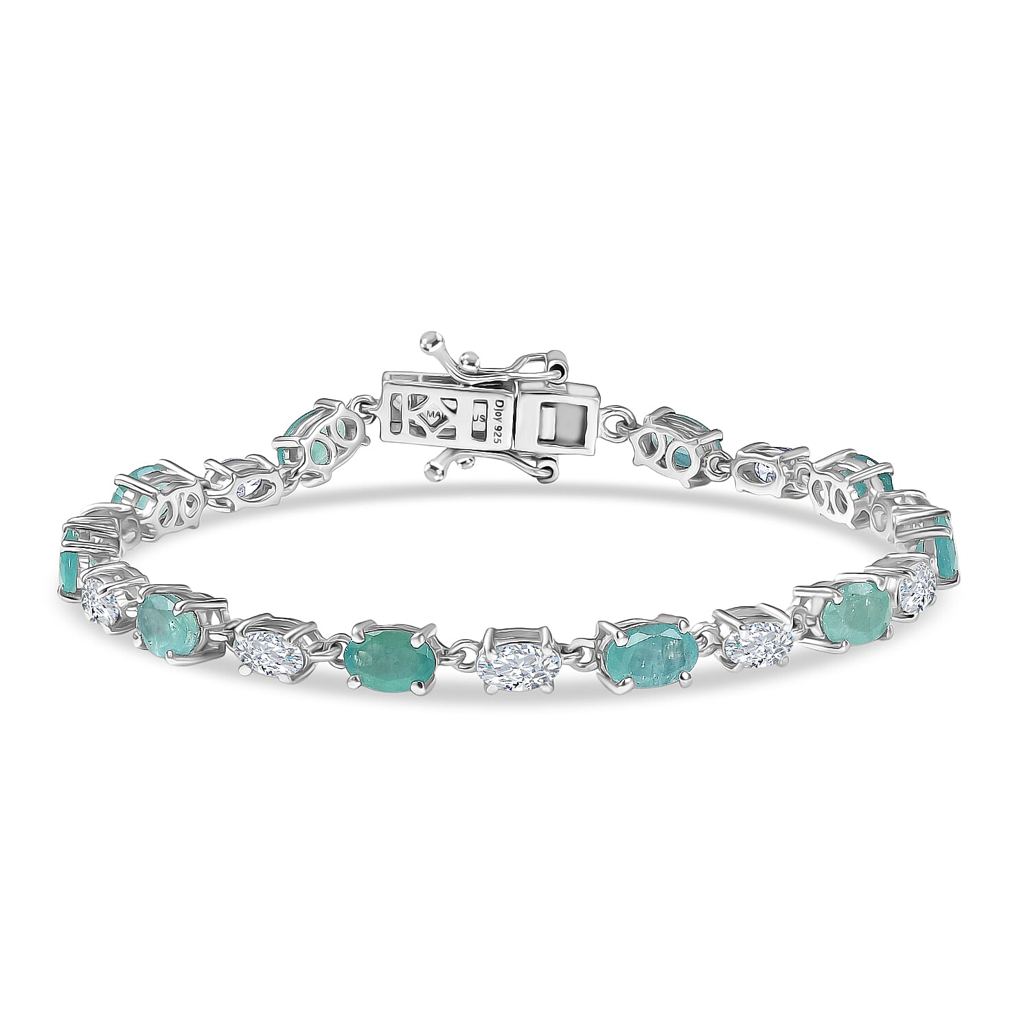 D'Joy Grandidierite and Moissanite 7.50 ctw Timeless Harmony Bracelet in Rhodium Over Sterling Silver (6.50 In)