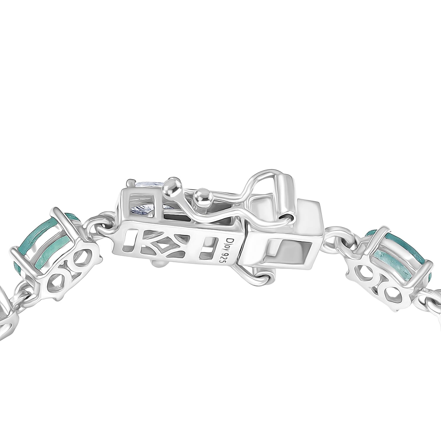 D'Joy Grandidierite and Moissanite 7.50 ctw Timeless Harmony Bracelet in Rhodium Over Sterling Silver (6.50 In)