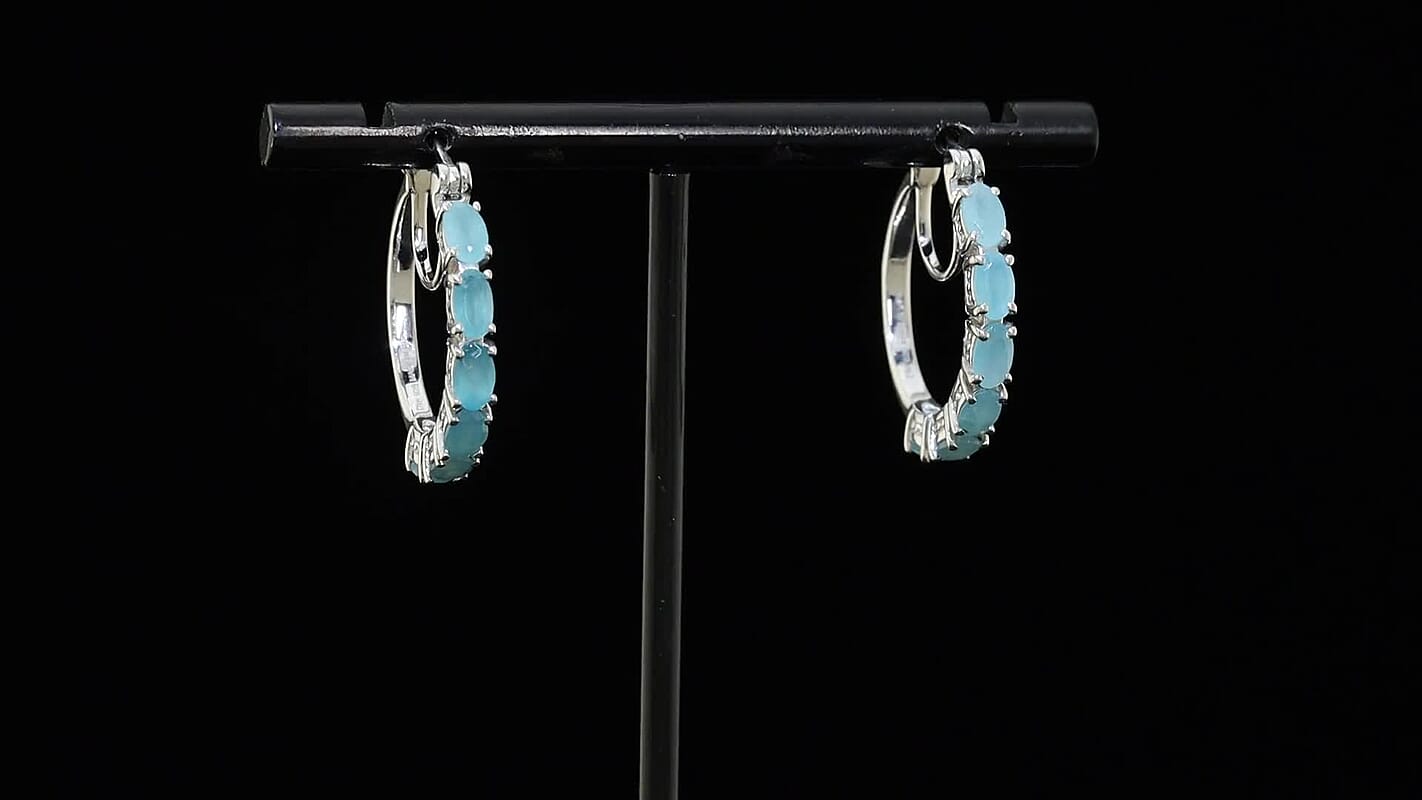 D'Joy Grandidierite 2.75 ctw Hoop Earrings in Rhodium Over Sterling Silver