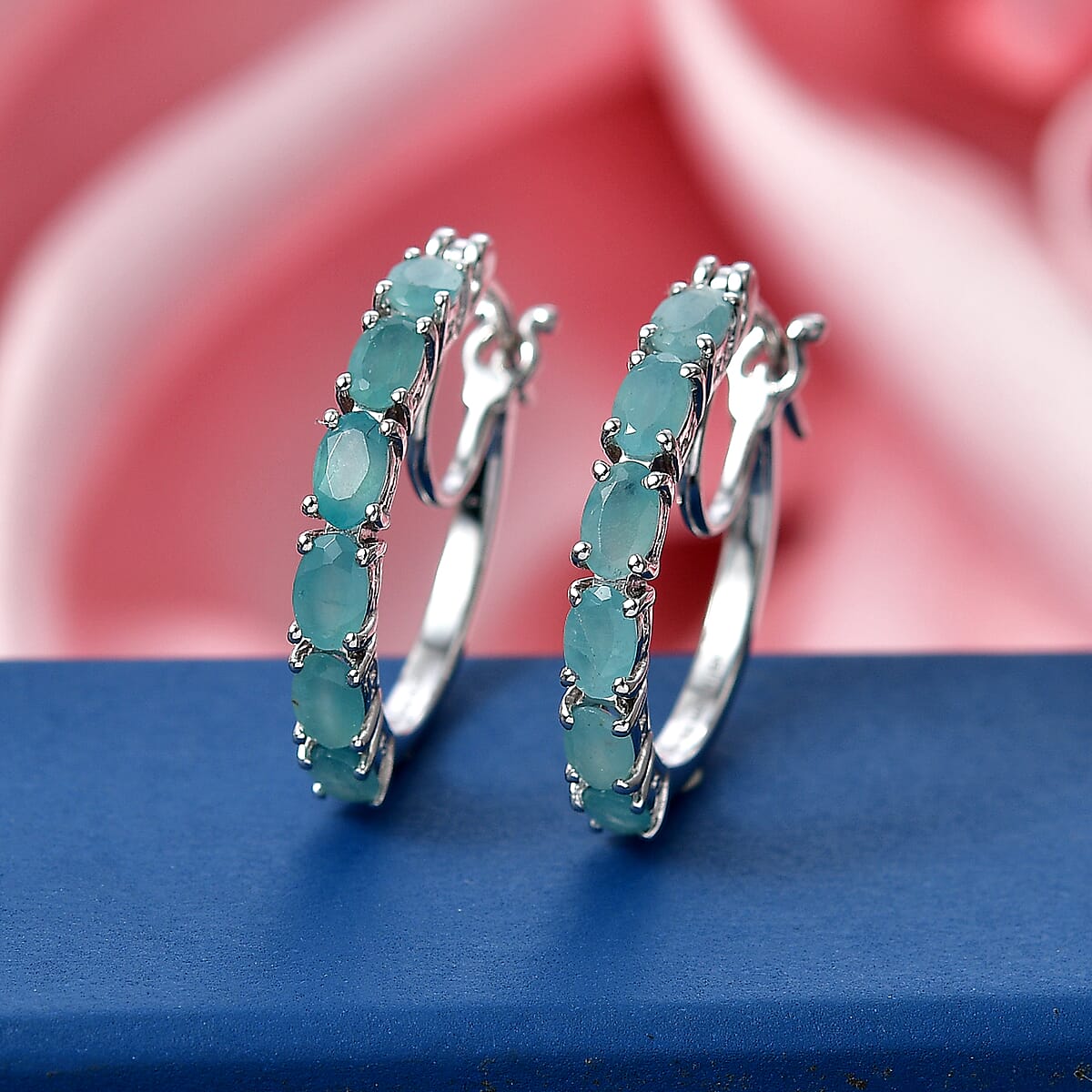 D'Joy Grandidierite 2.75 ctw Hoop Earrings in Rhodium Over Sterling Silver image number 1
