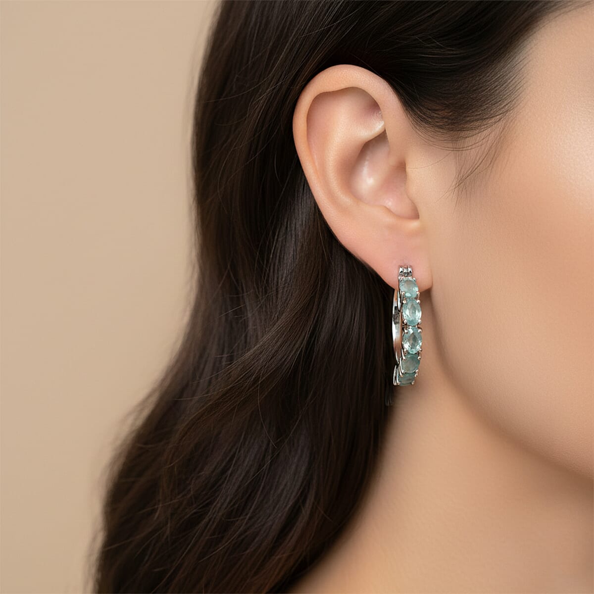 D'Joy Grandidierite 2.75 ctw Hoop Earrings in Rhodium Over Sterling Silver image number 2