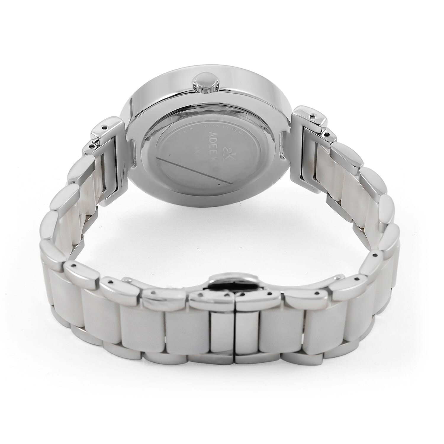 Closeout Adee Kaye White Crystals, Ceramic and Silvertone Ladies Watch with MOP Dial