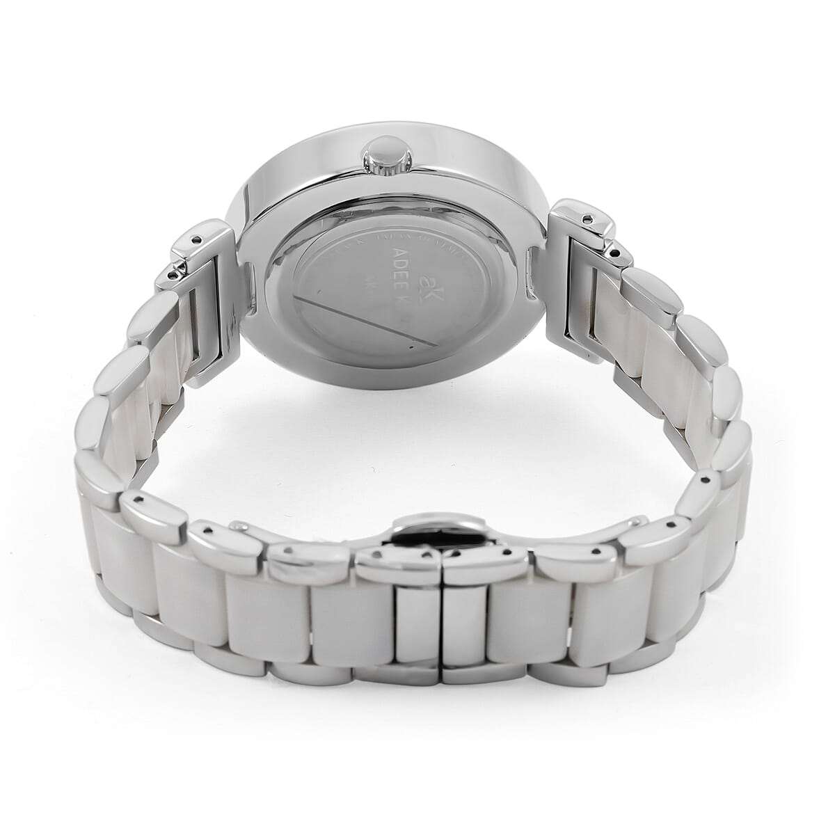 Adee Kaye White Crystals, Ceramic and Silvertone Ladies Watch with MOP Dial image number 4