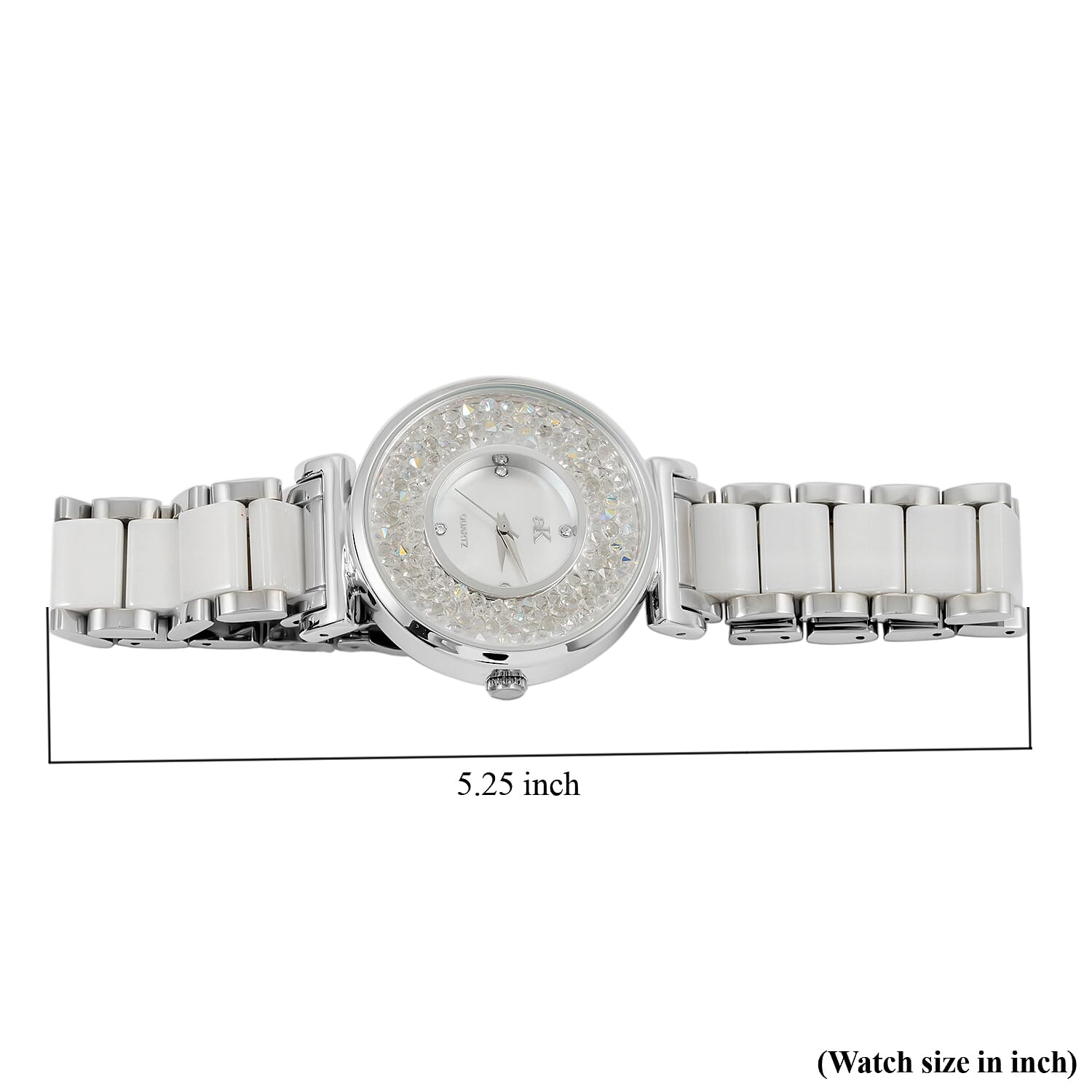 Closeout Adee Kaye White Crystals, Ceramic and Silvertone Ladies Watch with MOP Dial