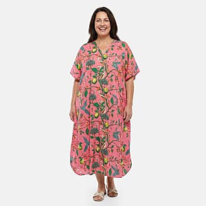 Winlar Peach Pink Floral Print Kaftan - One Size Fits Most. (Ships in 5 to 7 Business Days)