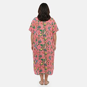Winlar Peach Pink Floral Print Kaftan - One Size Fits Most. (Ships in 5 to 7 Business Days)