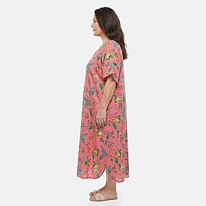 Winlar Peach Pink Floral Print Kaftan - One Size Fits Most. (Ships in 5 to 7 Business Days)