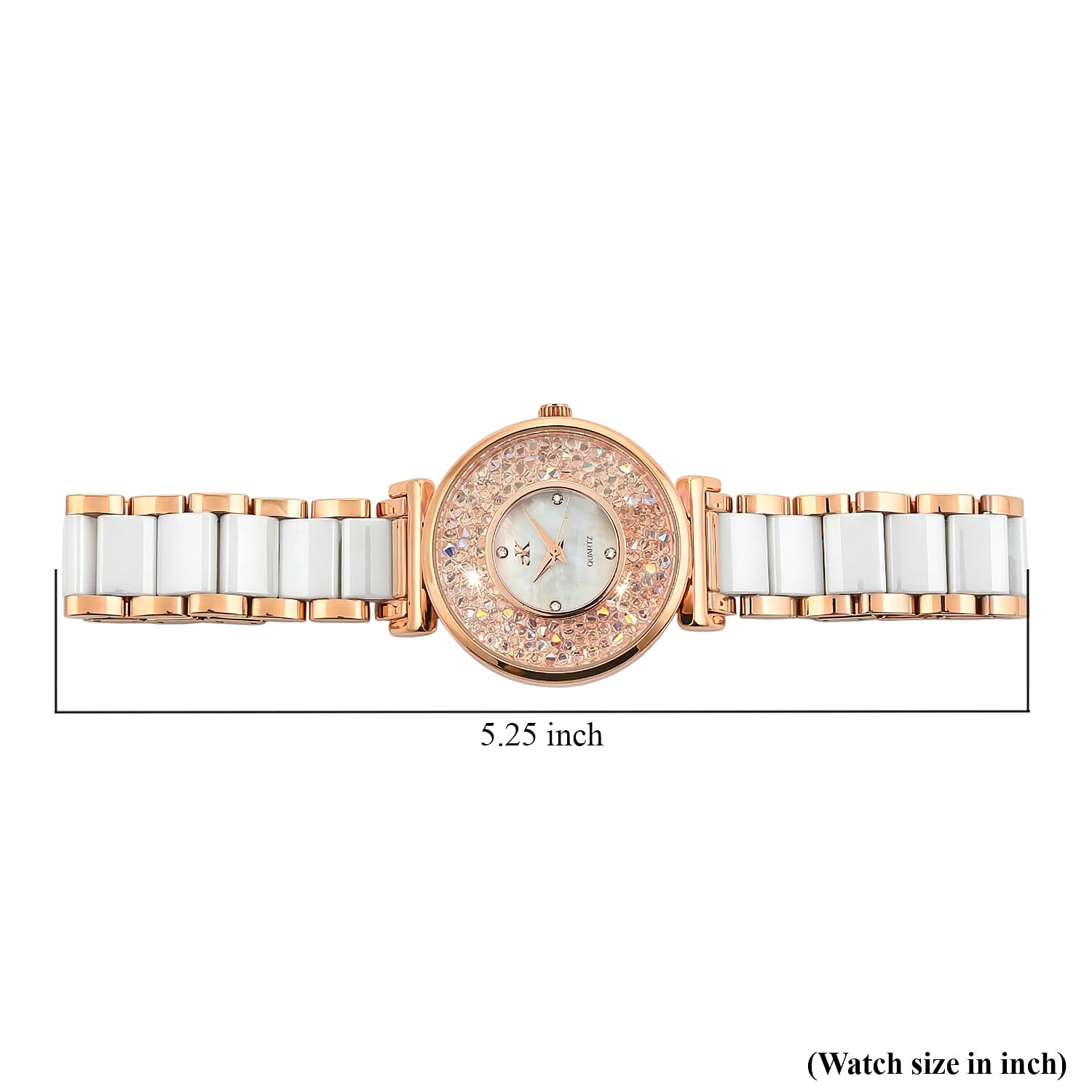 Closeout Adee Kaye White Crystals, Ceramic and Rosetone Ladies Watch with MOP Dial