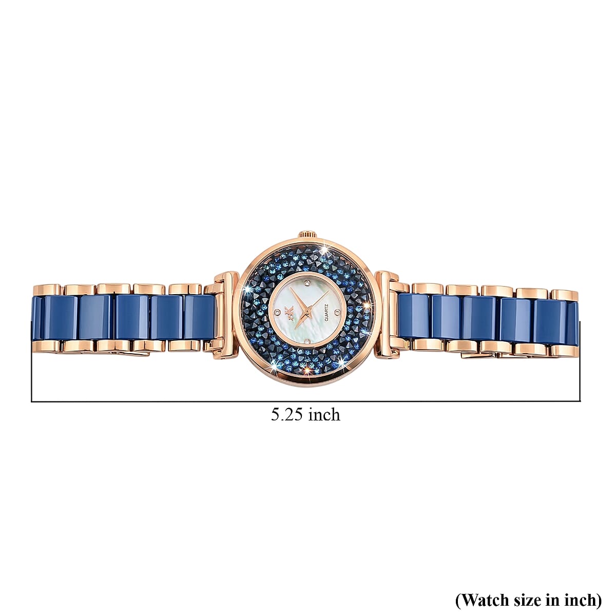 Closeout Adee Kaye Blue Crystals, Ceramic and Rosetone Ladies Watch with MOP Dial image number 5