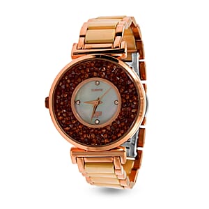 Closeout Adee Kaye Champagne Crystals, Ceramic and Rosetone Ladies Watch with MOP Dial