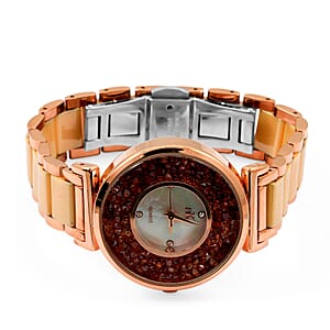 Closeout Adee Kaye Champagne Crystals, Ceramic and Rosetone Ladies Watch with MOP Dial